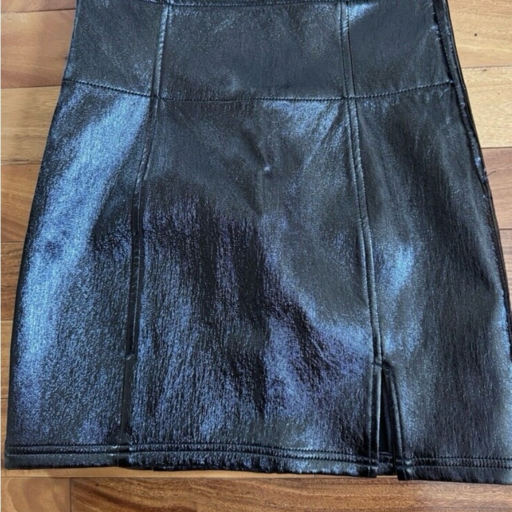 NWOT Free People Black Faux Leather Mini Skirt